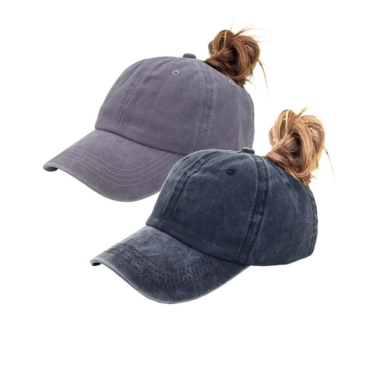 Eohak Ponytail Baseball Hat Distressed Retro Washed Womens Twill - Image 1